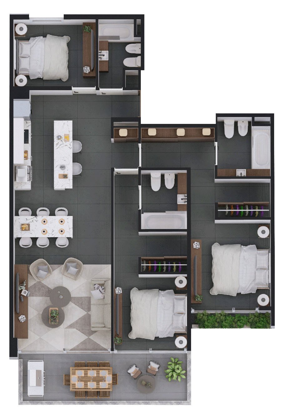 Plano 2 dormitorios 119m² piso 1 Alpha Place Belgrano