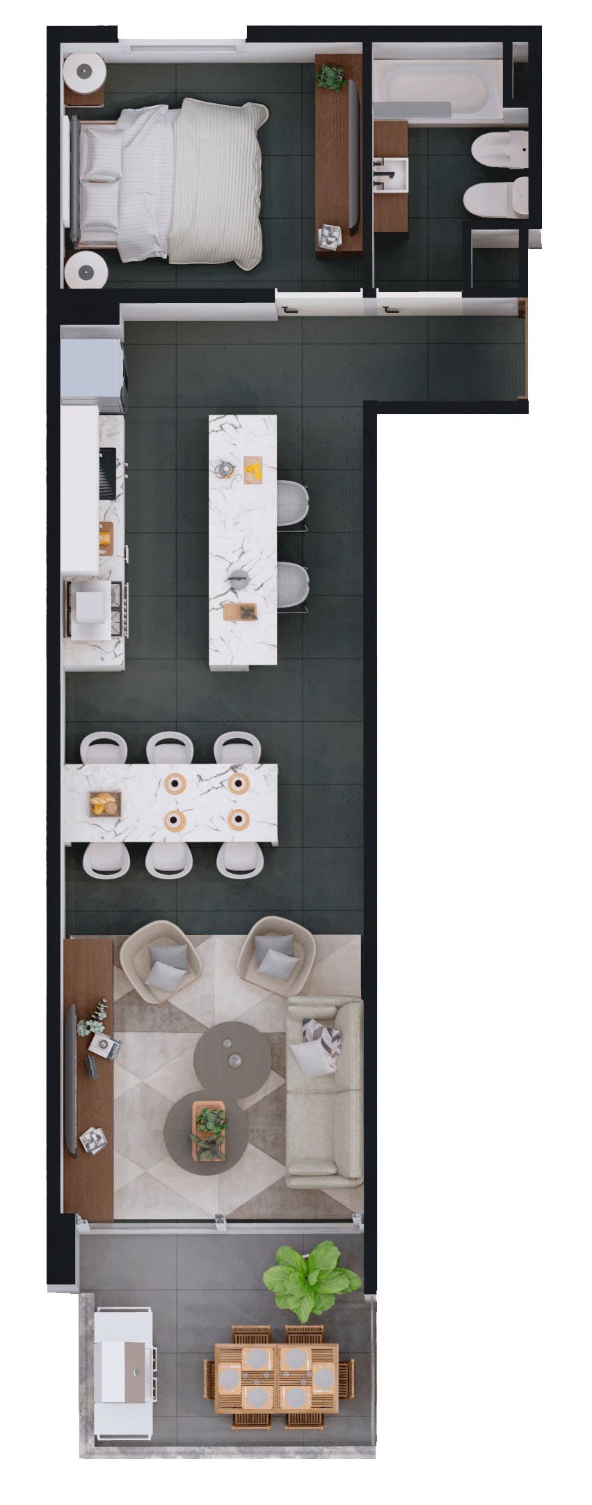 Plano studio 53m² Alpha Place Belgrano