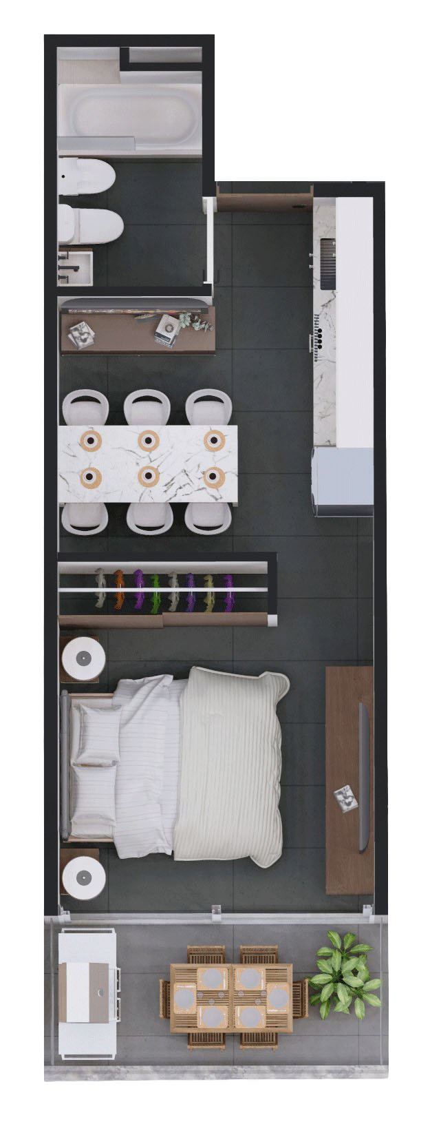 Plano studio 33m² Alpha Place Belgrano